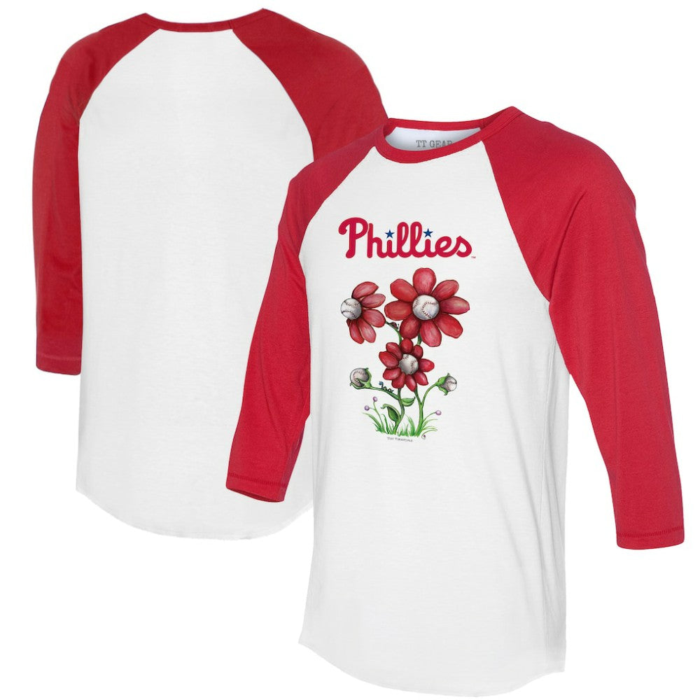 Philadelphia Phillies Tiny Turnip Women's Blooming Baseballs 3/4-Sleeve Raglan T-Shirt - White/Red - MLB Sale