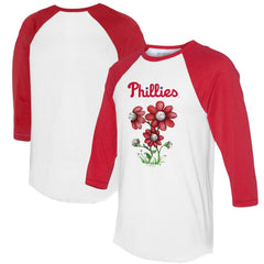 Philadelphia Phillies Tiny Turnip Women's Blooming Baseballs 3/4-Sleeve Raglan T-Shirt - White/Red - MLB Sale