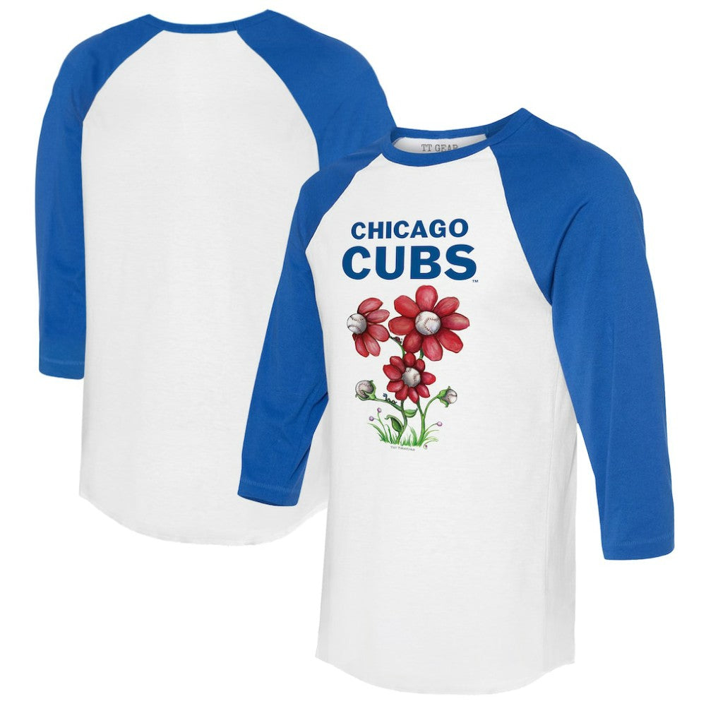 Chicago Cubs Tiny Turnip Women's Blooming Baseballs 3/4-Sleeve Raglan T-Shirt - White/Royal - MLB Online