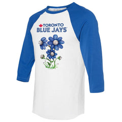 Toronto Blue Jays Tiny Turnip Women's Blooming Baseballs 3/4-Sleeve Raglan T-Shirt - White/Royal - MLB Discount