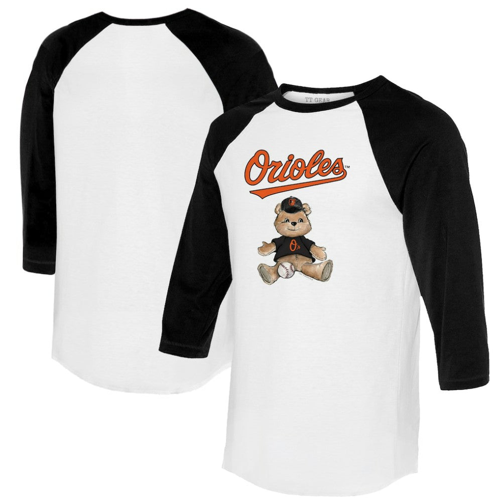 Baltimore Orioles Tiny Turnip Women's Teddy Boy 3/4-Sleeve Raglan T-Shirt - White/Black - MLB Discount