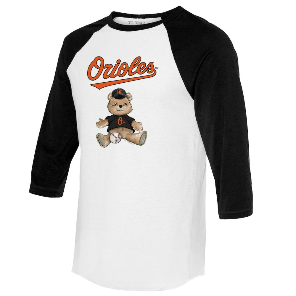 Baltimore Orioles Tiny Turnip Women's Teddy Boy 3/4-Sleeve Raglan T-Shirt - White/Black - MLB Discount