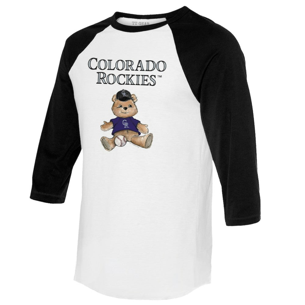 Colorado Rockies Tiny Turnip Women's Teddy Boy 3/4-Sleeve Raglan T-Shirt - White/Black - MLB on Sale