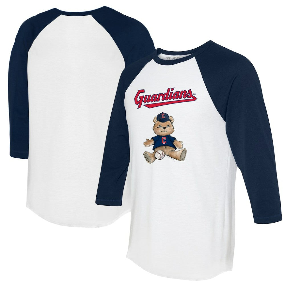 Cleveland Guardians Tiny Turnip Women's Teddy Boy 3/4-Sleeve Raglan T-Shirt - White/Navy - MLB Lifestyle