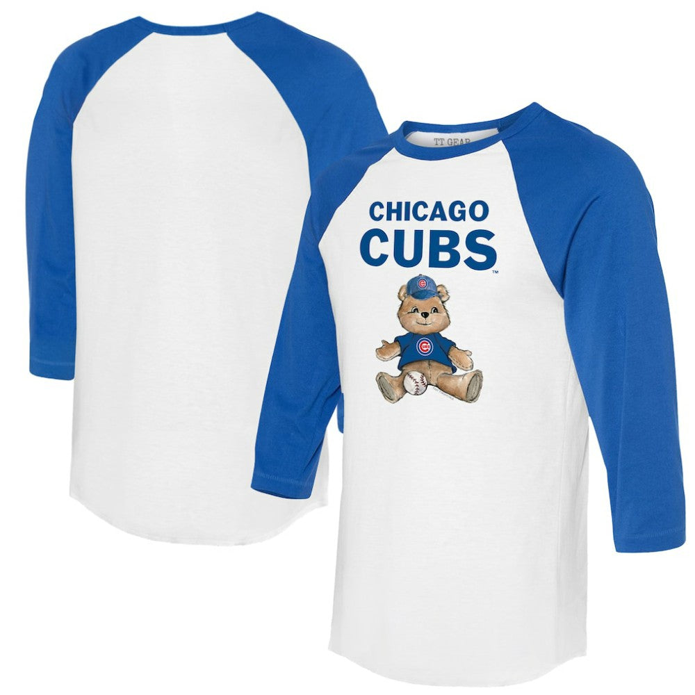 Chicago Cubs Tiny Turnip Women's Teddy Boy 3/4-Sleeve Raglan T-Shirt - White/Royal - MLB Sale