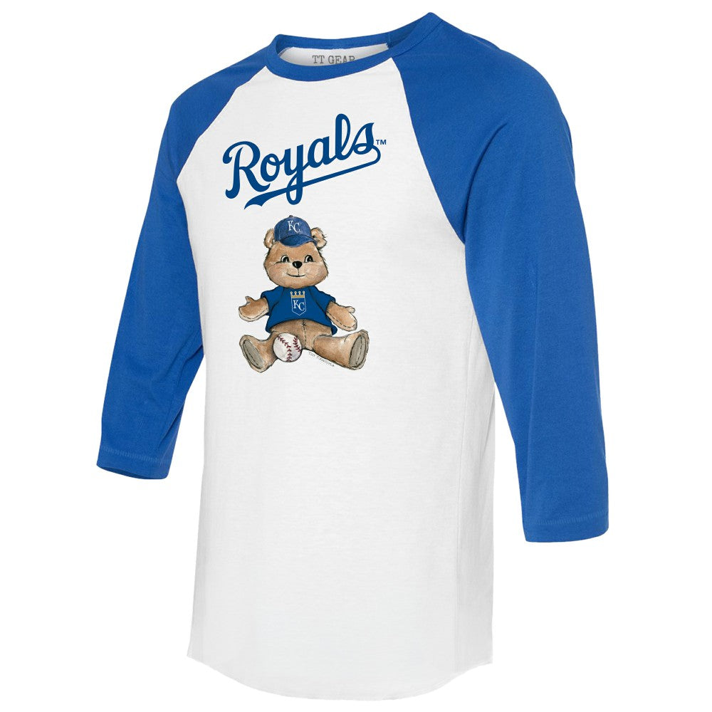 Kansas City Royals Tiny Turnip Women's Teddy Boy 3/4-Sleeve Raglan T-Shirt - White/Royal - MLB Sale