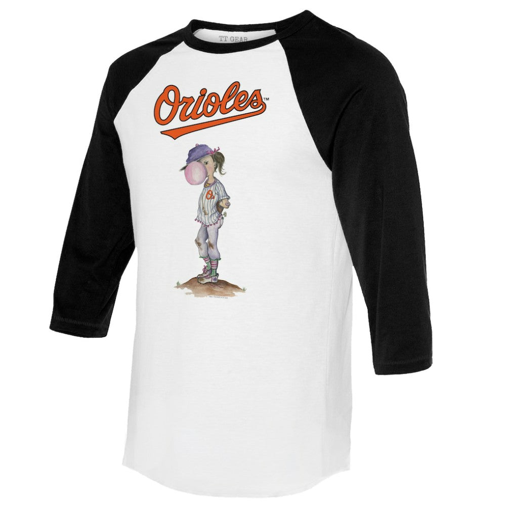 Baltimore Orioles Tiny Turnip Women's Bubbles 3/4-Sleeve Raglan T-Shirt - White/Black - MLB Discount