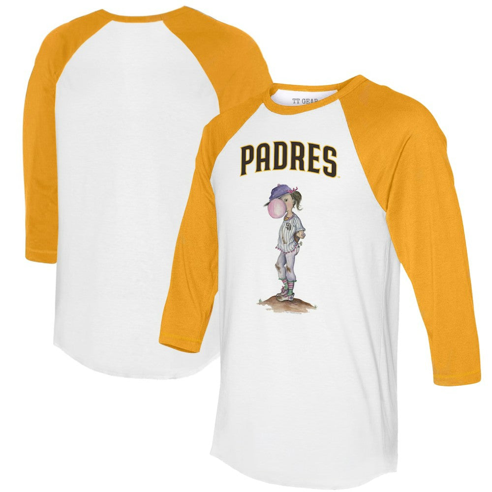 San Diego Padres Tiny Turnip Women's Bubbles 3/4-Sleeve Raglan T-Shirt - White/Gold - MLB Discount
