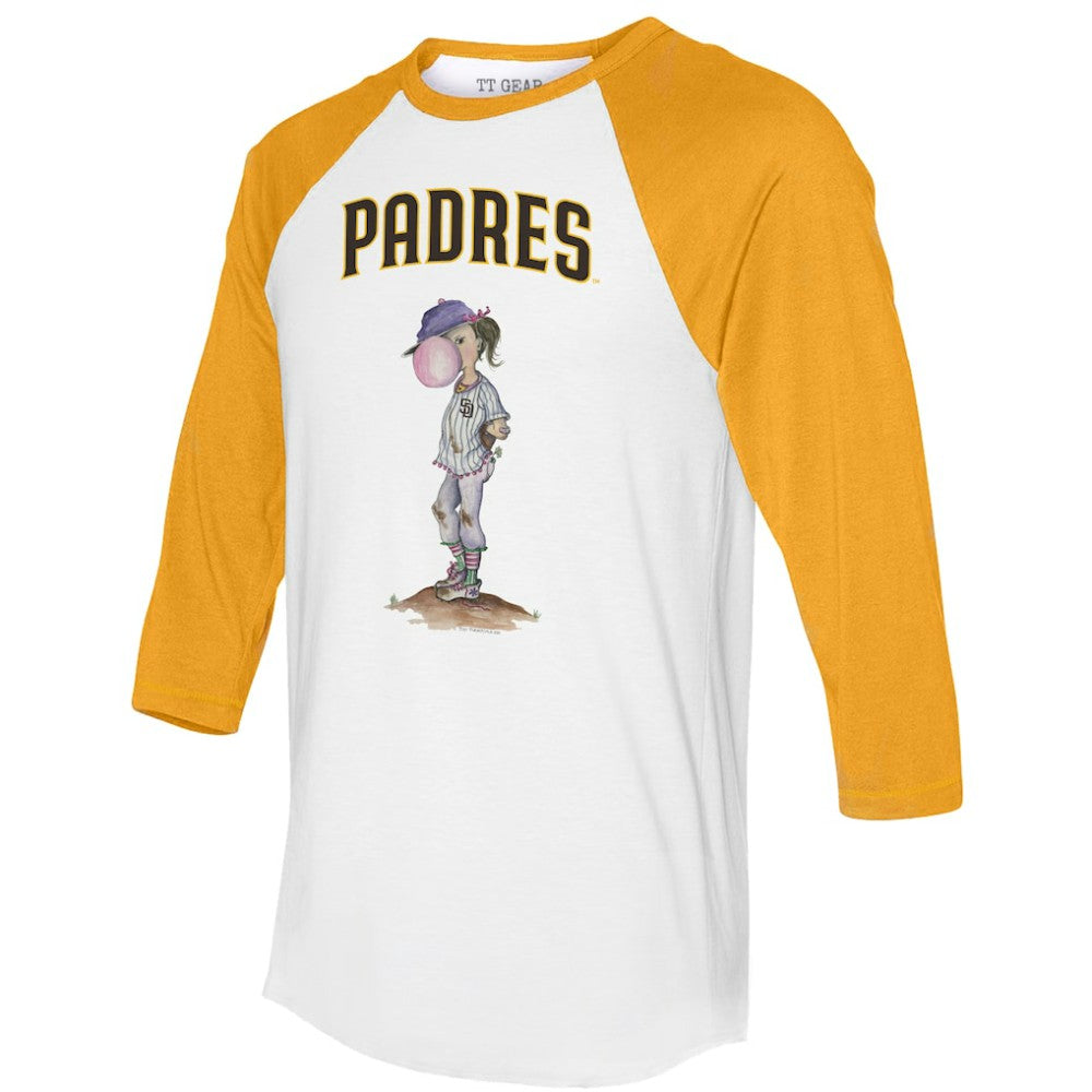 San Diego Padres Tiny Turnip Women's Bubbles 3/4-Sleeve Raglan T-Shirt - White/Gold - MLB Discount