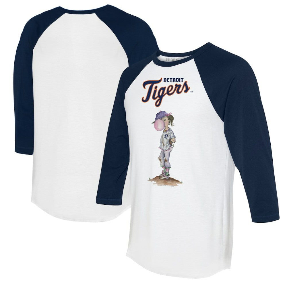Detroit Tigers Tiny Turnip Women's Bubbles 3/4-Sleeve Raglan T-Shirt - White/Navy - MLB on Sale