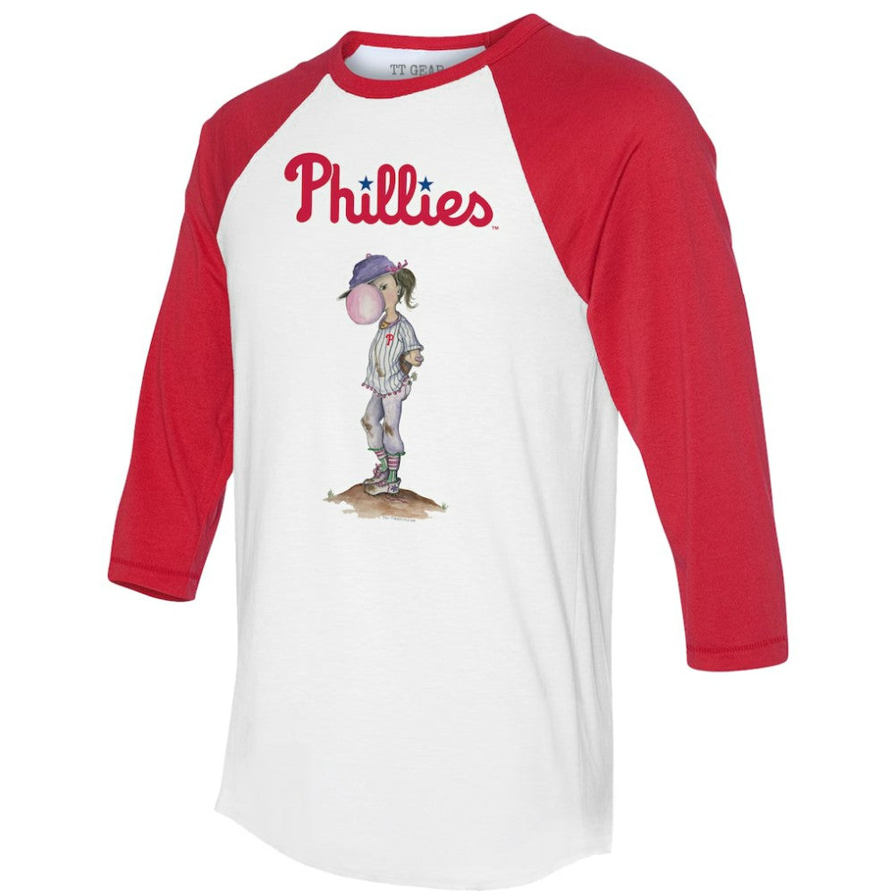Philadelphia Phillies Tiny Turnip Women's Bubbles 3/4-Sleeve Raglan T-Shirt - White/Red - MLB on Sale