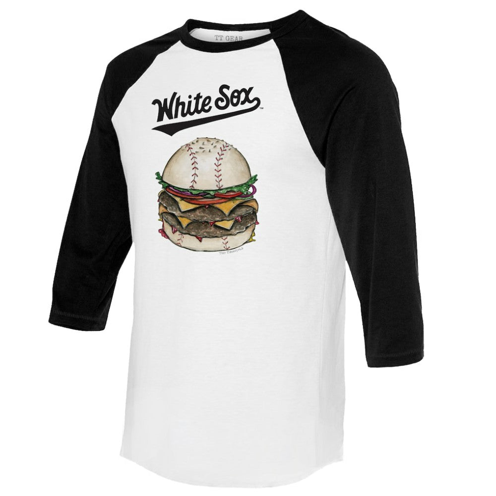 Chicago White Sox Tiny Turnip Women's Burger 3/4-Sleeve Raglan T-Shirt - White/Black - MLB Discount