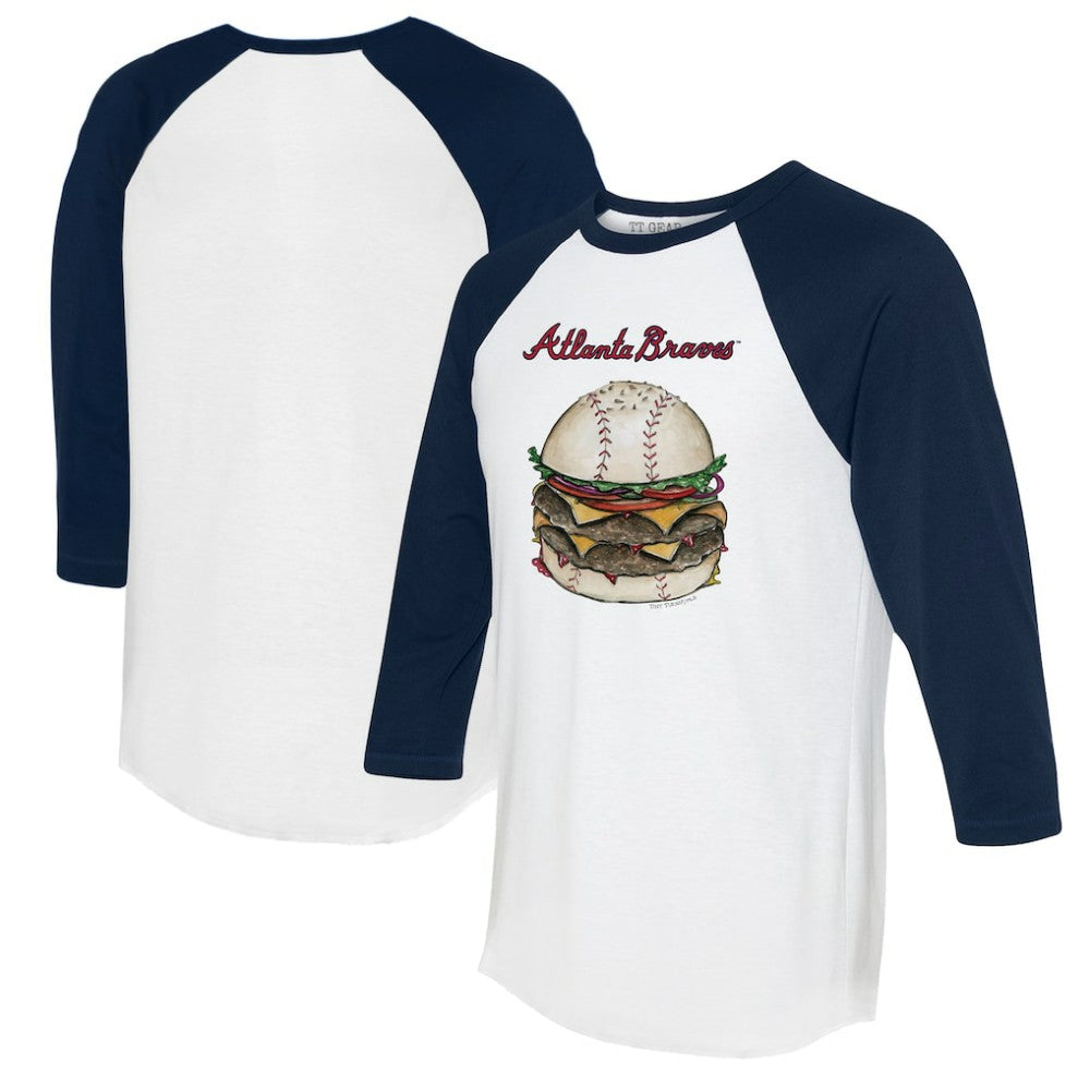 Atlanta Braves Tiny Turnip Women's Burger 3/4-Sleeve Raglan T-Shirt - White/Navy - MLB Discount