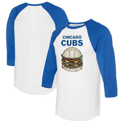 Chicago Cubs Tiny Turnip Women's Burger 3/4-Sleeve Raglan T-Shirt - White/Royal - MLB on Sale