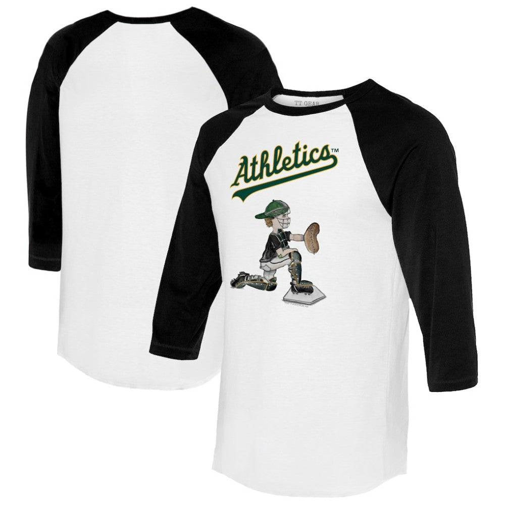 Athletics Tiny Turnip Women's Caleb 3/4-Sleeve Raglan T-Shirt - White/Black - MLB Discount
