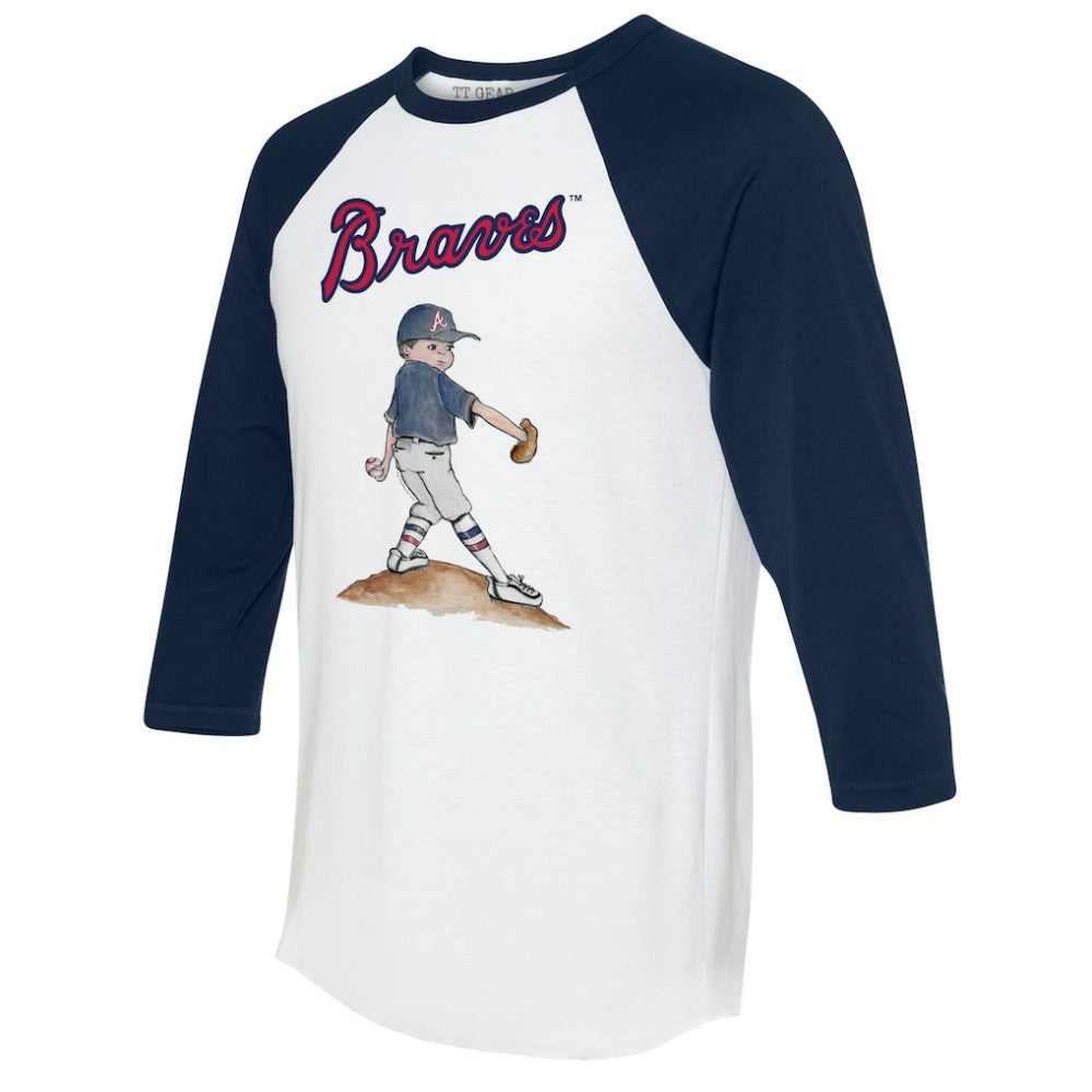 Atlanta Braves Tiny Turnip Women's Clemente 3/4-Sleeve Raglan T-Shirt - White/Navy - MLB Discount