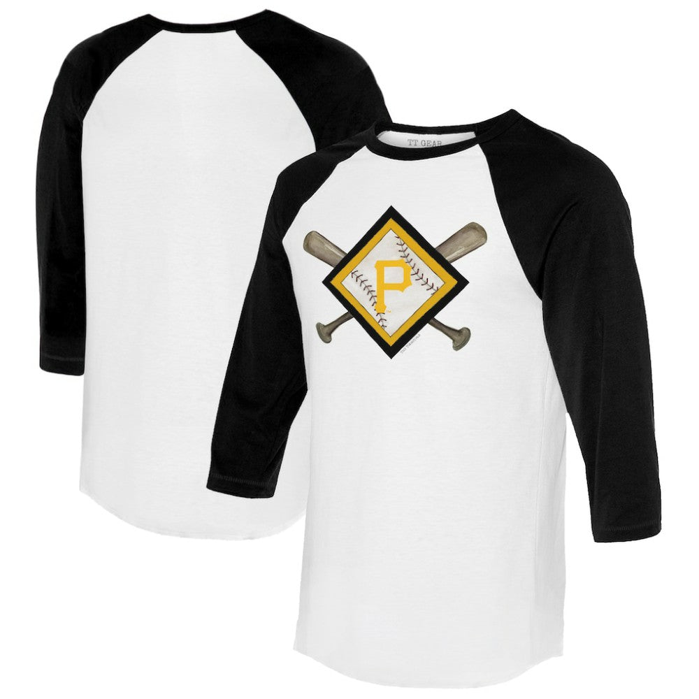 Pittsburgh Pirates Tiny Turnip Women's Diamond Cross Bats 3/4-Sleeve Raglan T-Shirt - White/Black - MLB Lifestyle
