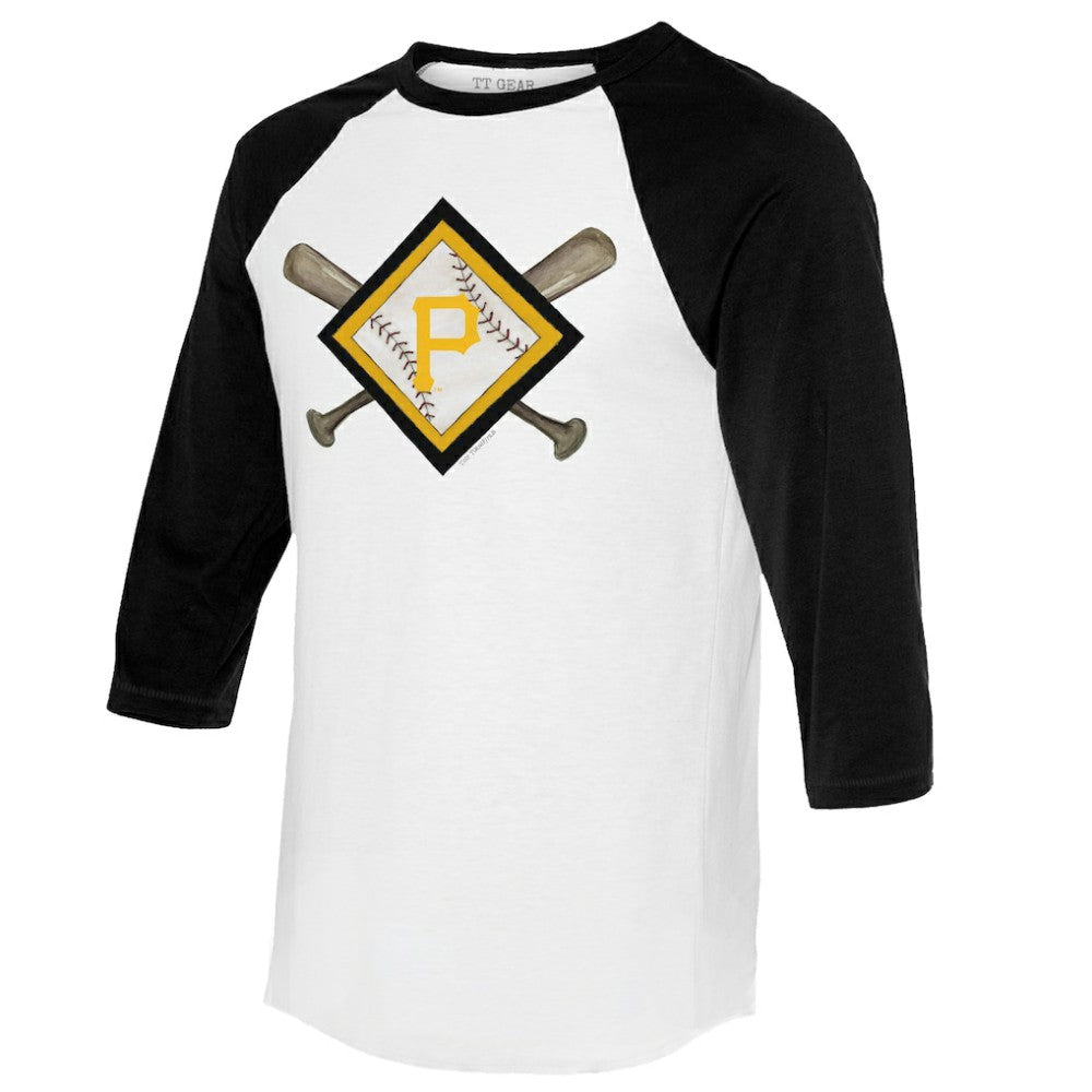 Pittsburgh Pirates Tiny Turnip Women's Diamond Cross Bats 3/4-Sleeve Raglan T-Shirt - White/Black - MLB Lifestyle
