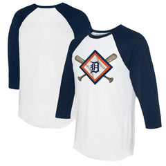 Detroit Tigers Tiny Turnip Women's Diamond Cross Bats 3/4-Sleeve Raglan T-Shirt - White/Navy - MLB Discount