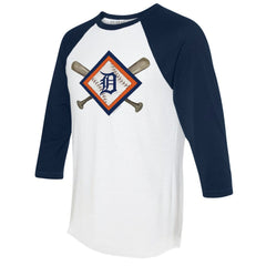 Detroit Tigers Tiny Turnip Women's Diamond Cross Bats 3/4-Sleeve Raglan T-Shirt - White/Navy - MLB Discount