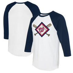 Washington Nationals Tiny Turnip Women's Diamond Cross Bats 3/4-Sleeve Raglan T-Shirt - White/Navy - MLB Discount