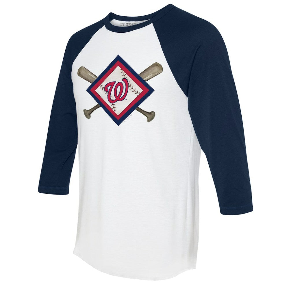 Washington Nationals Tiny Turnip Women's Diamond Cross Bats 3/4-Sleeve Raglan T-Shirt - White/Navy - MLB Discount