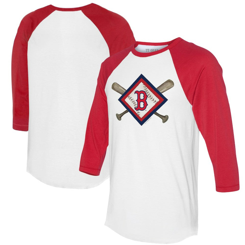 Boston Red Sox Tiny Turnip Women's Diamond Cross Bats 3/4-Sleeve Raglan T-Shirt - White/Red - MLB Discount