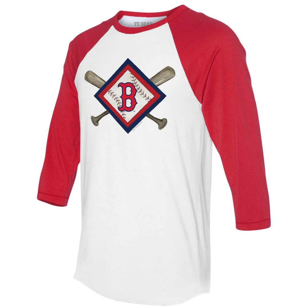 Boston Red Sox Tiny Turnip Women's Diamond Cross Bats 3/4-Sleeve Raglan T-Shirt - White/Red - MLB Discount