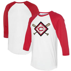 Cincinnati Reds Tiny Turnip Women's Diamond Cross Bats 3/4-Sleeve Raglan T-Shirt - White/Red - MLB Sale
