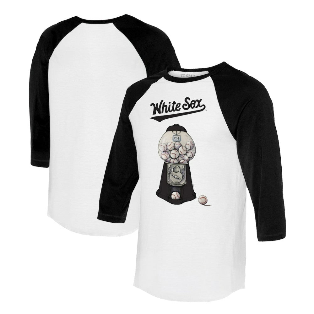 Chicago White Sox Tiny Turnip Women's Gumball Machine 3/4-Sleeve Raglan T-Shirt - White/Black - MLB Sale