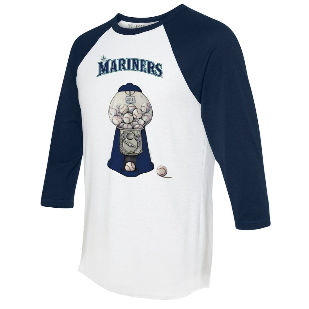 Seattle Mariners Tiny Turnip Women's Gumball Machine 3/4-Sleeve Raglan T-Shirt - White/Navy - MLB Lifestyle