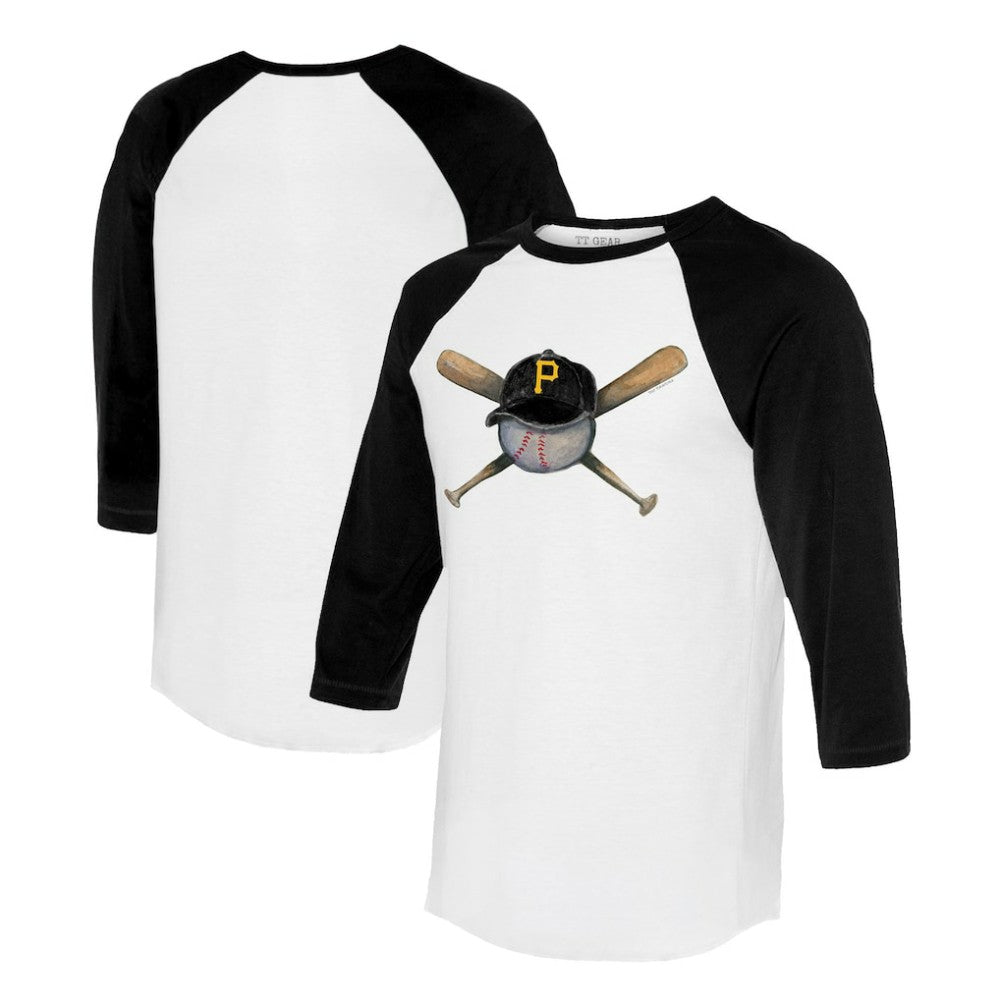 Pittsburgh Pirates Tiny Turnip Women's Hat Crossbats 3/4-Sleeve Raglan T-Shirt - White/Black - MLB on Sale