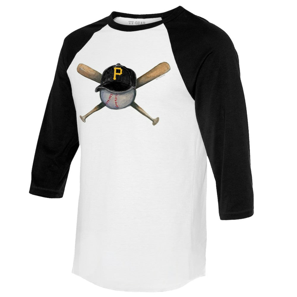 Pittsburgh Pirates Tiny Turnip Women's Hat Crossbats 3/4-Sleeve Raglan T-Shirt - White/Black - MLB on Sale