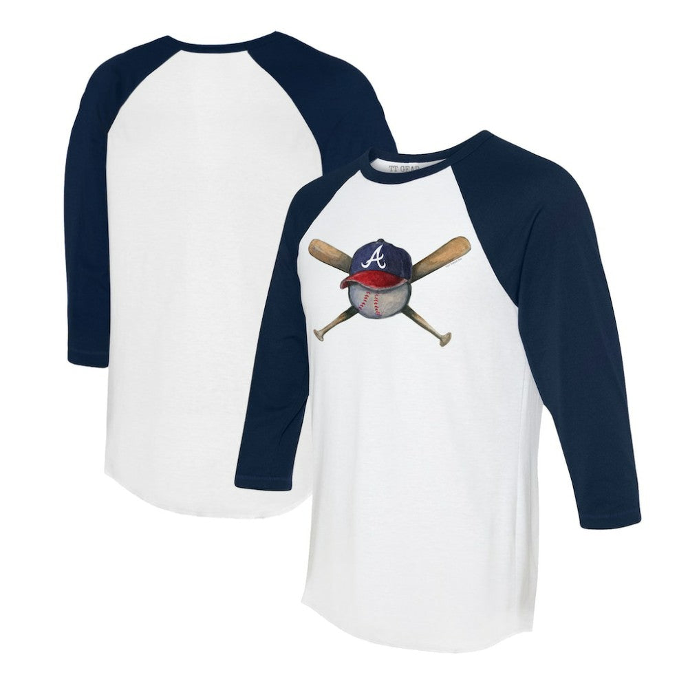 Atlanta Braves Tiny Turnip Women's Hat Crossbats 3/4-Sleeve Raglan T-Shirt - White/Navy - MLB Lifestyle