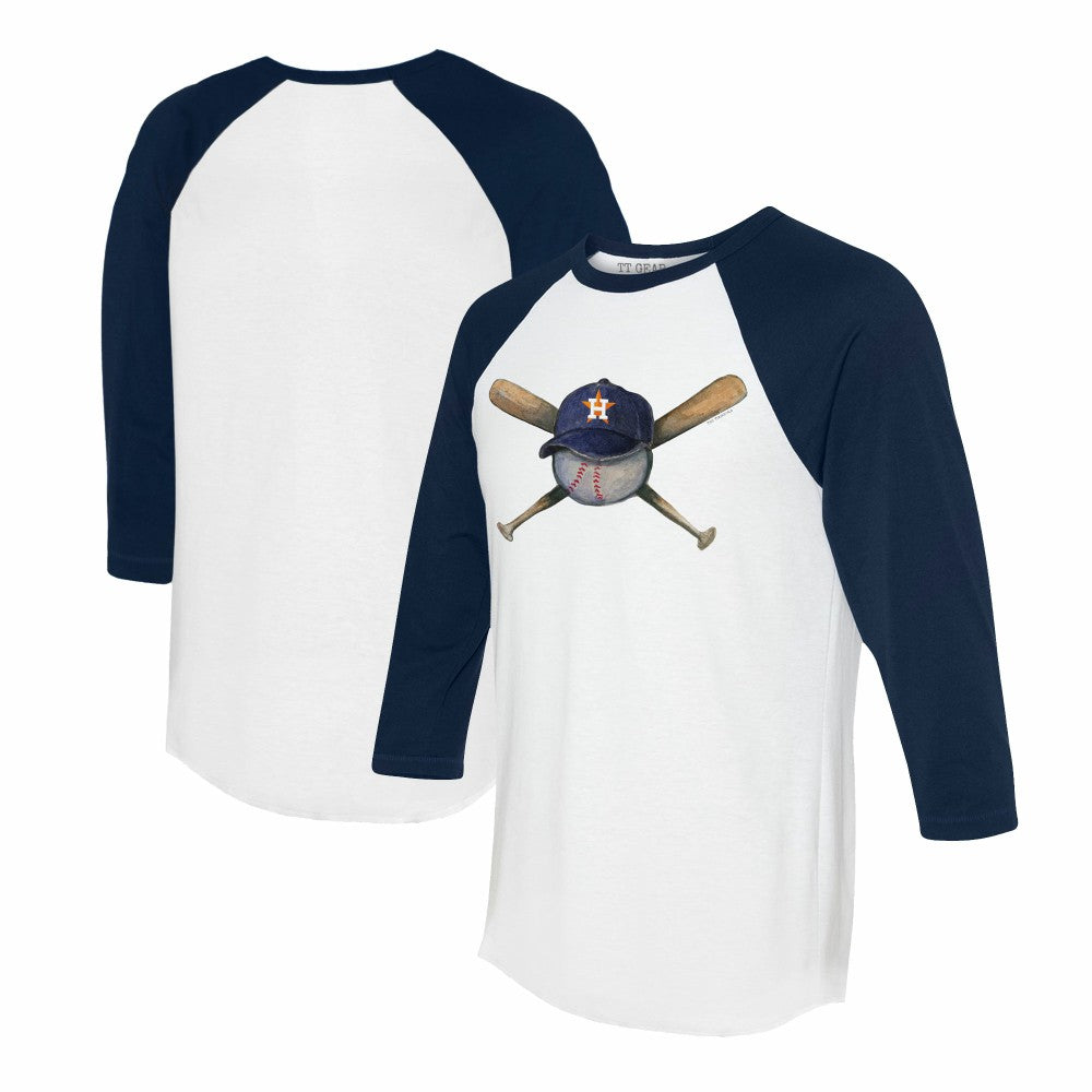 Houston Astros Tiny Turnip Women's Hat Crossbats 3/4-Sleeve Raglan T-Shirt - White/Navy - MLB Online