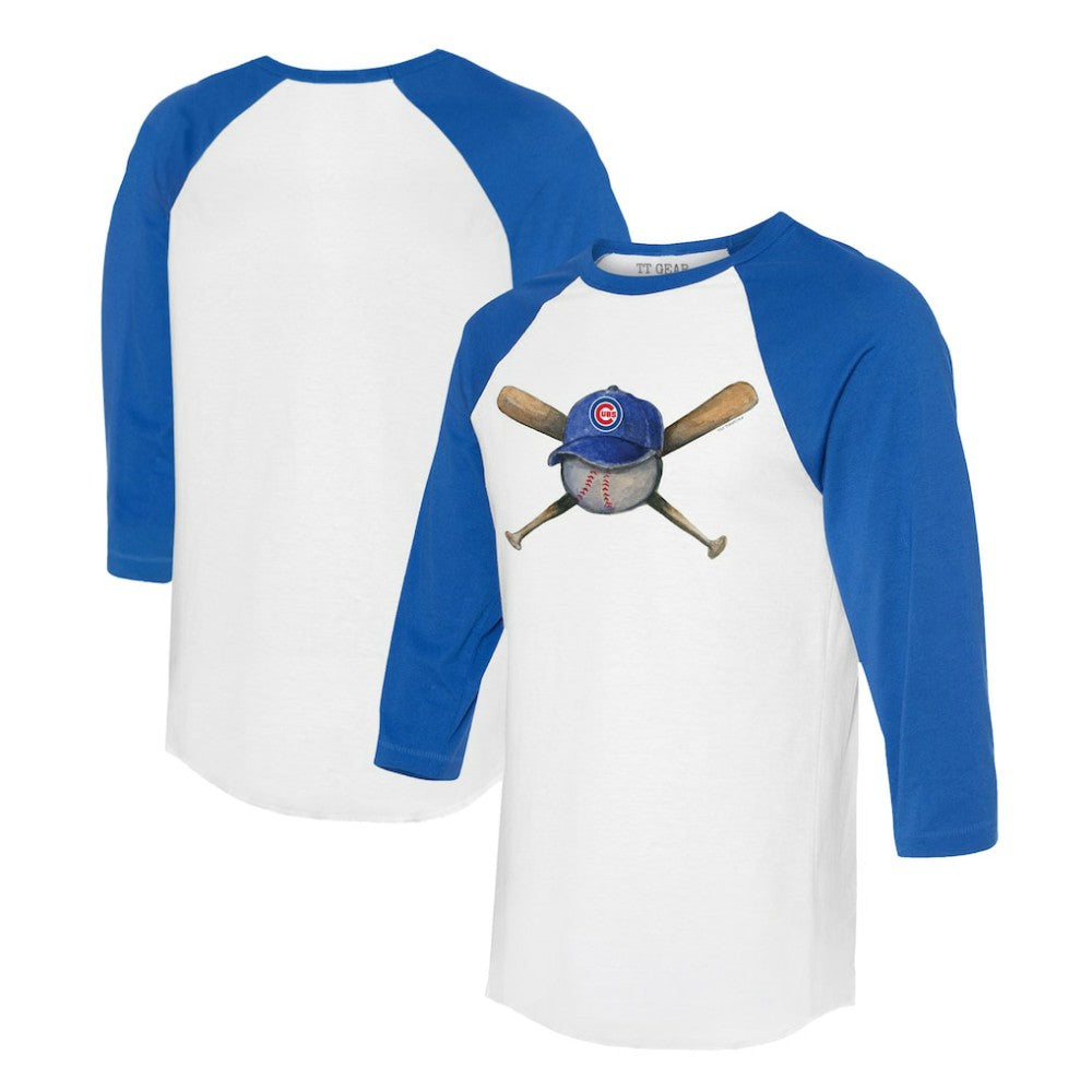 Chicago Cubs Tiny Turnip Women's Hat Crossbats 3/4-Sleeve Raglan T-Shirt - White/Royal - MLB Online
