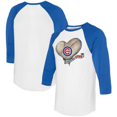 Chicago Cubs Tiny Turnip Women's Heart Banner 3/4-Sleeve Raglan T-Shirt - White/Royal - MLB on Sale