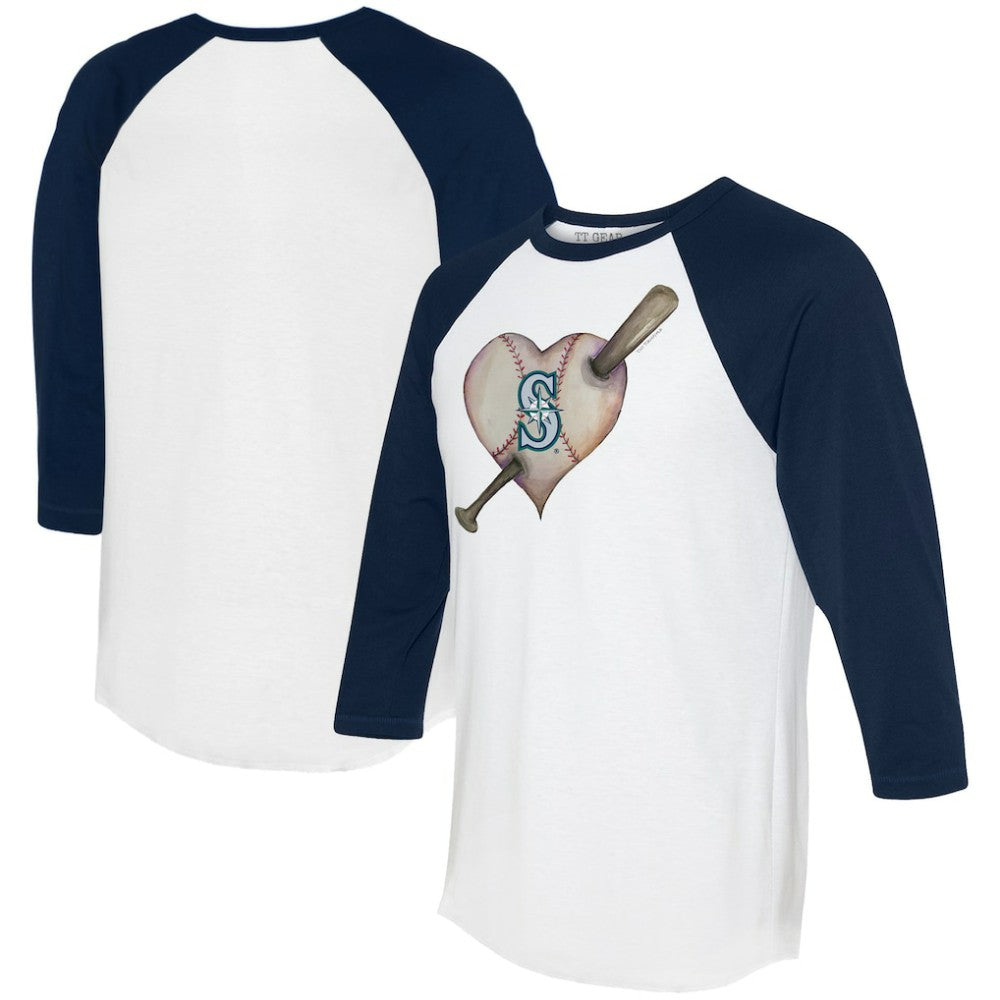 Seattle Mariners Tiny Turnip Women's Heart Bat 3/4-Sleeve Raglan T-Shirt - White/Navy - MLB Lifestyle