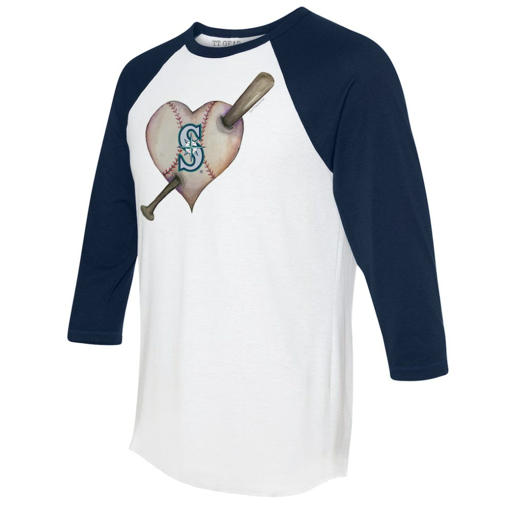 Seattle Mariners Tiny Turnip Women's Heart Bat 3/4-Sleeve Raglan T-Shirt - White/Navy - MLB Lifestyle