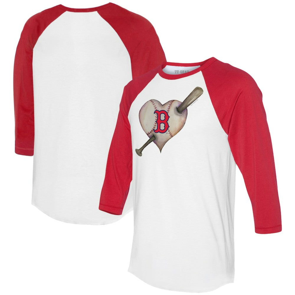 Boston Red Sox Tiny Turnip Women's Heart Bat 3/4-Sleeve Raglan T-Shirt - White/Red - MLB Lifestyle