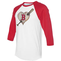 Boston Red Sox Tiny Turnip Women's Heart Bat 3/4-Sleeve Raglan T-Shirt - White/Red - MLB Lifestyle