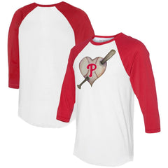 Philadelphia Phillies Tiny Turnip Women's Heart Bat 3/4-Sleeve Raglan T-Shirt - White/Red - MLB Lifestyle