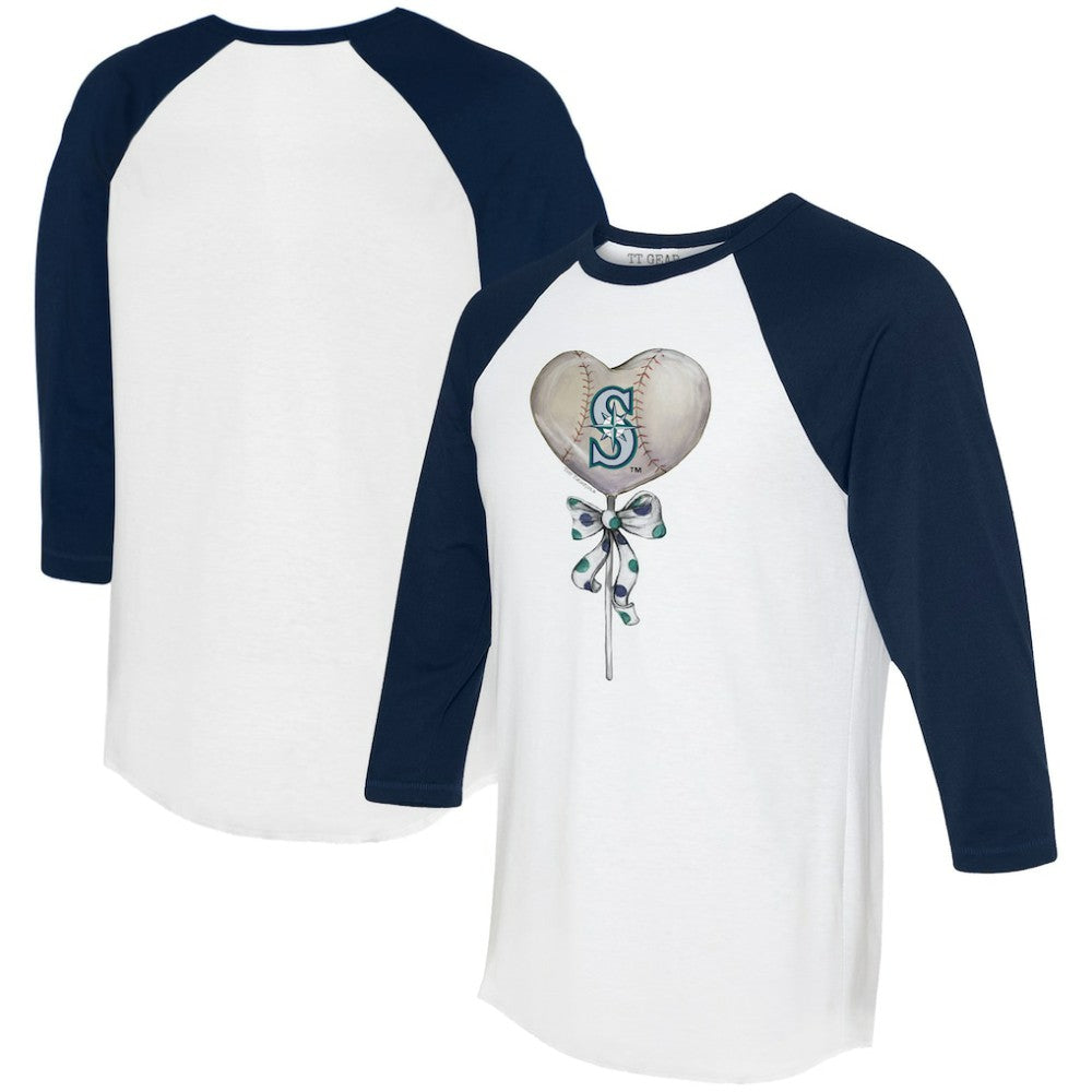 Seattle Mariners Tiny Turnip Women's Heart Lolly 3/4-Sleeve Raglan T-Shirt - White/Navy - MLB Online