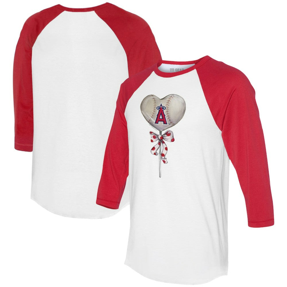 Los Angeles Angels Tiny Turnip Women's Heart Lolly 3/4-Sleeve Raglan T-Shirt - White/Red - MLB Lifestyle