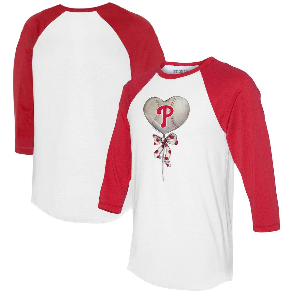 Philadelphia Phillies Tiny Turnip Women's Heart Lolly 3/4-Sleeve Raglan T-Shirt - White/Red - MLB Sale