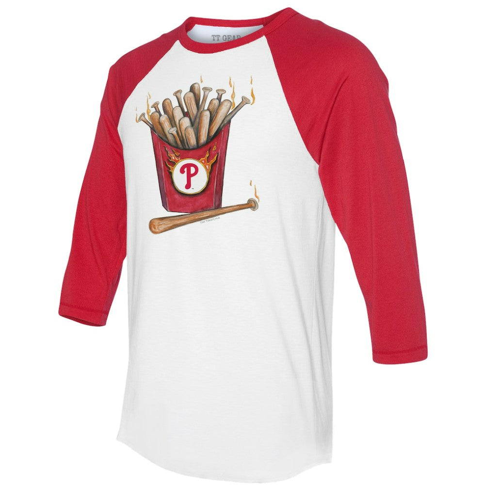 Philadelphia Phillies Tiny Turnip Women's Hot Bats 3/4-Sleeve Raglan T-Shirt - White/Red - MLB Sale