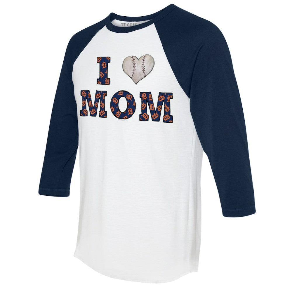 Detroit Tigers Tiny Turnip Women's I Love Mom 3/4-Sleeve Raglan T-Shirt - White/Navy - MLB Sale