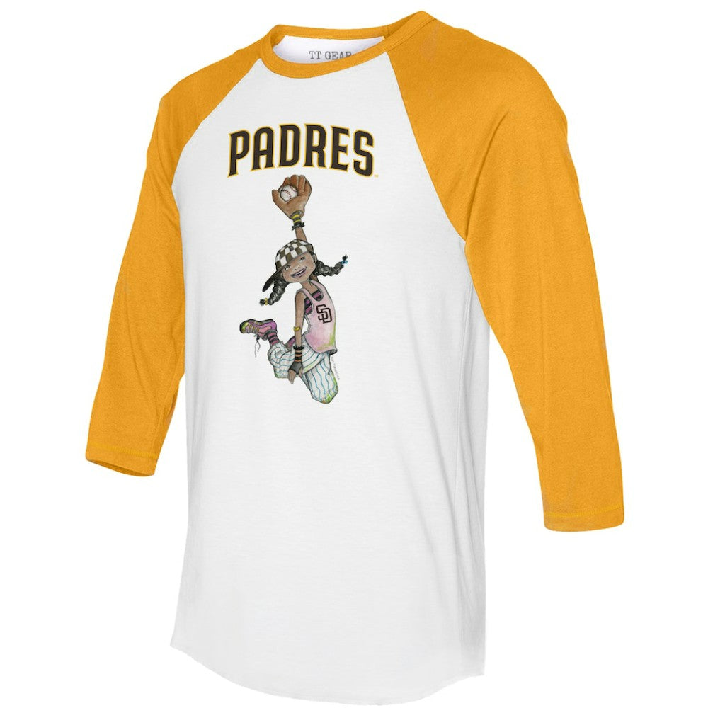 San Diego Padres Tiny Turnip Women's Jada 3/4-Sleeve Raglan T-Shirt - White/Gold - MLB on Sale