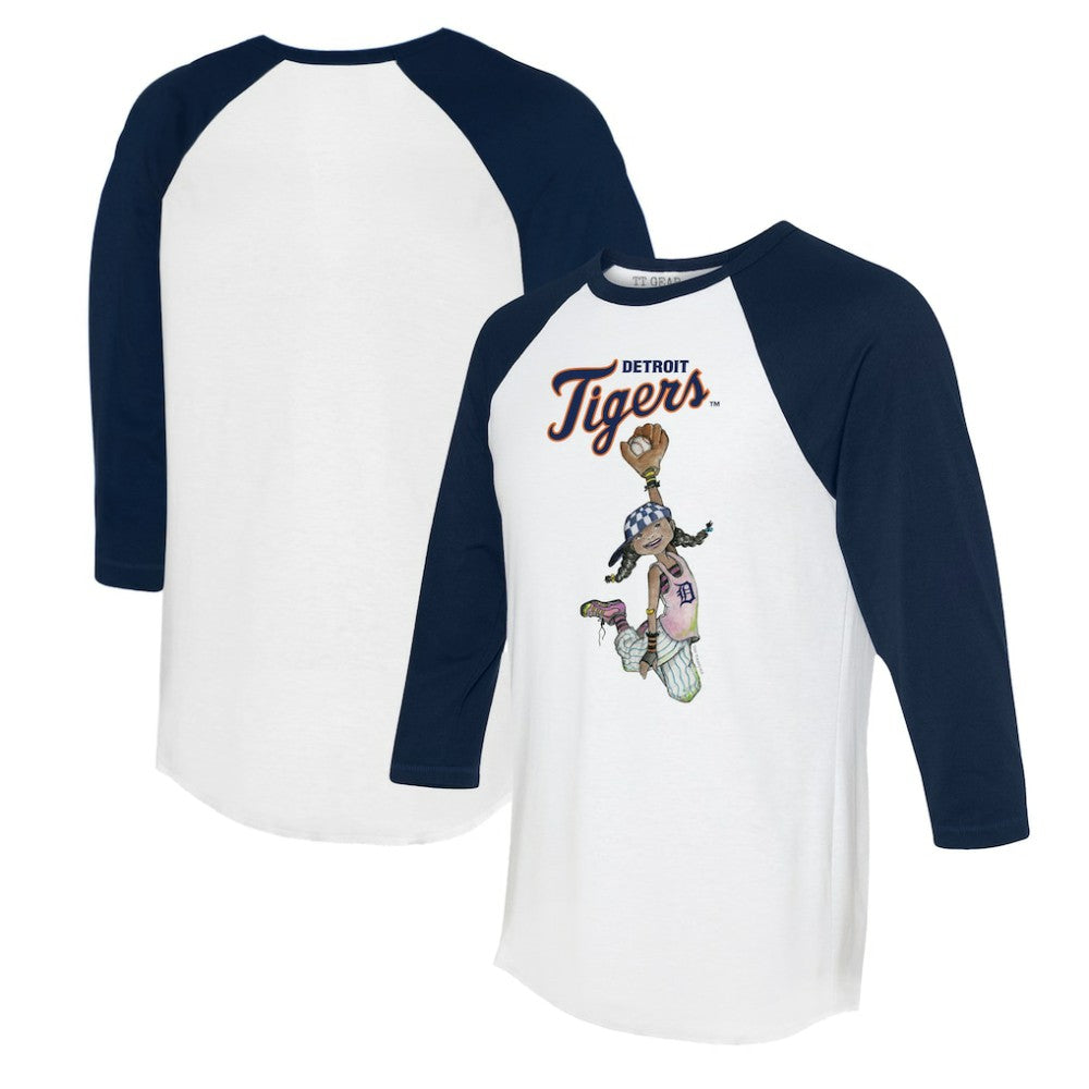 Detroit Tigers Tiny Turnip Women's Jada 3/4-Sleeve Raglan T-Shirt - White/Navy - MLB on Sale