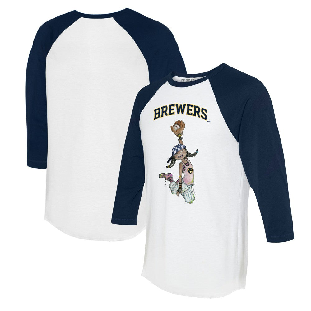 Milwaukee Brewers Tiny Turnip Women's Jada 3/4-Sleeve Raglan T-Shirt - White/Navy - MLB on Sale